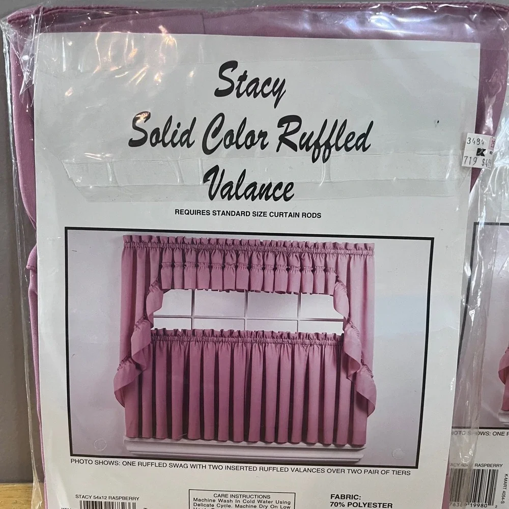 Vtg Stacy Ruffled Swag & Valance Set Raspberry Pink Cottagecore Kmart USA NEW